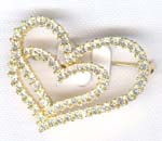 Women's fashion online China quality jewelry store wholesale double heart love clear cz fashion brooch