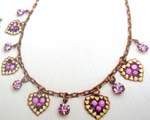 Valentine jewelry online store wholesale heart love bronze color fashion necklace with purple cz inlaid