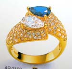 Prepare wedding jewelry China trade jewellery wholesale enlarge pendant face gold clear cz ring with blue and topaz holding in middle