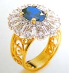 Promise jewelry China catalog online wholesale filigree gold ring with enlarge flower embedded deep blue and clear topaz