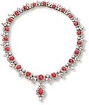 Crystal wedding gift shop online wholesale multi red and clear cz flower forming necklace holding a oliver shape pendant