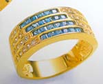 Men's accessory wedding promise ring wholesale wide mini square blue cz and clear cz gold ring