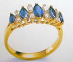 Bridals jewelry China supplier wholesale deep blue leaf and clear cz gold ring