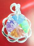 China great gift supplier wholesale sterling silver flower pendant holding rainbow cz in the middle 