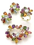 Wedding party jewelry lady's jewelry supplier assorted color cz flower pin jewelry set matched with ring and earrings 