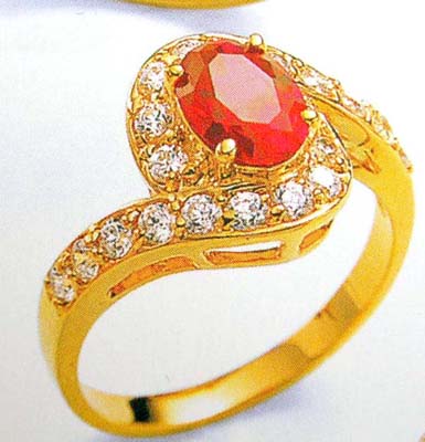   Cubic Zironia lover wholesale China import enlarge red cz with clear cz out layer ring   