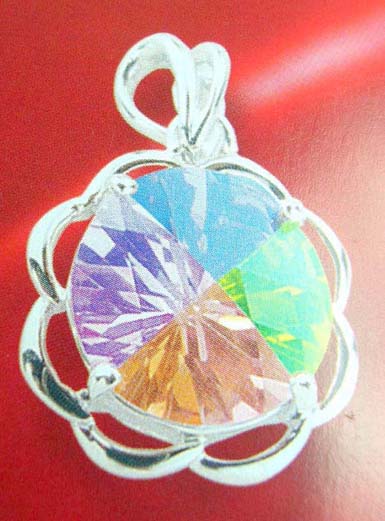 China great gift supplier wholesale sterling silver flower pendant holding rainbow cz in the middle  
