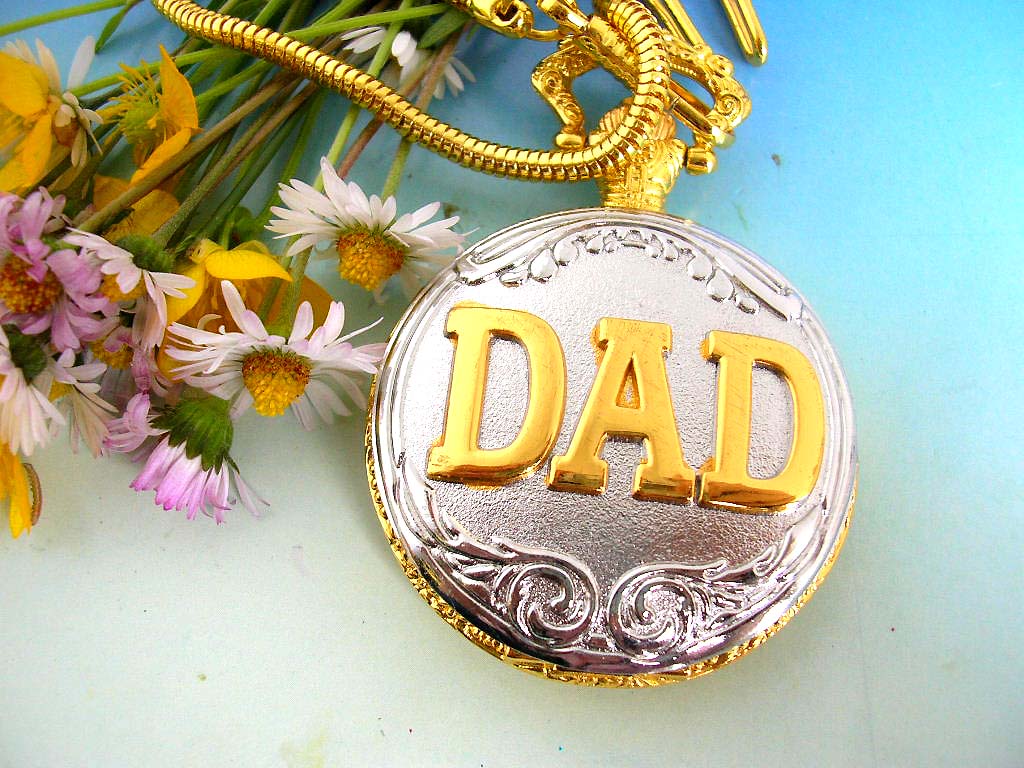 Father's day gift China wholesaler supplier wholesale two-tone color DAD pocket watch  