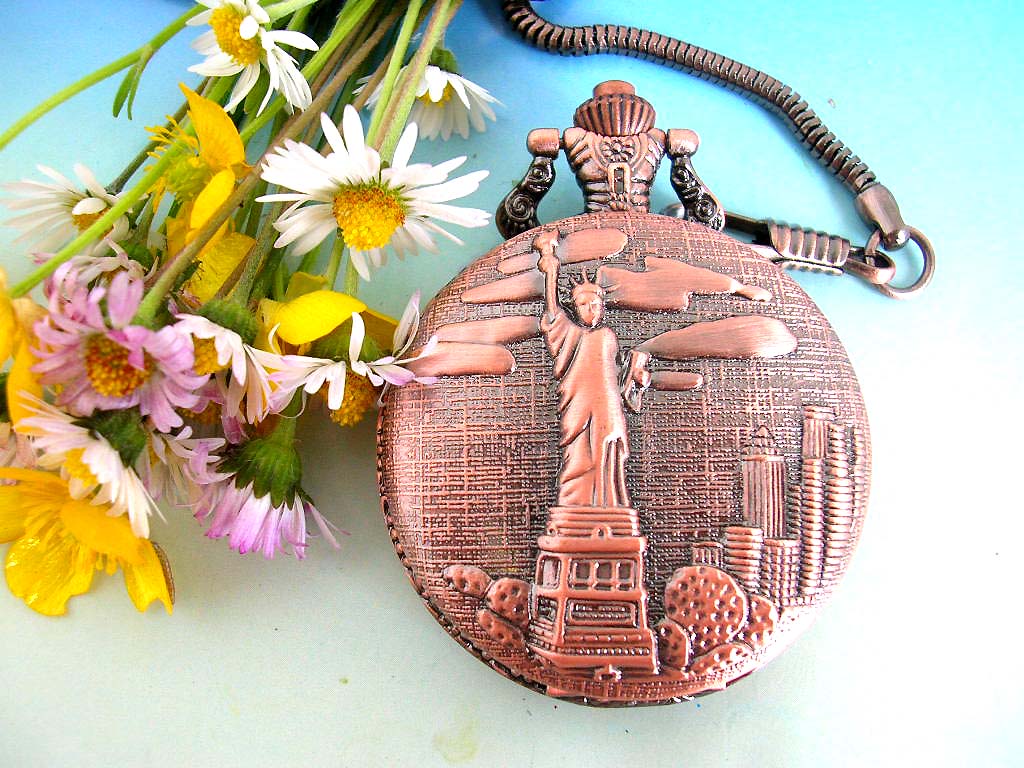 American like China supplier wholesale watches store bronze color US freedom figure pocket watch  