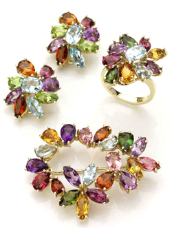 Wedding party jewelry lady's jewelry supplier assorted color cz flower pin jewelry set matched with ring and earrings  